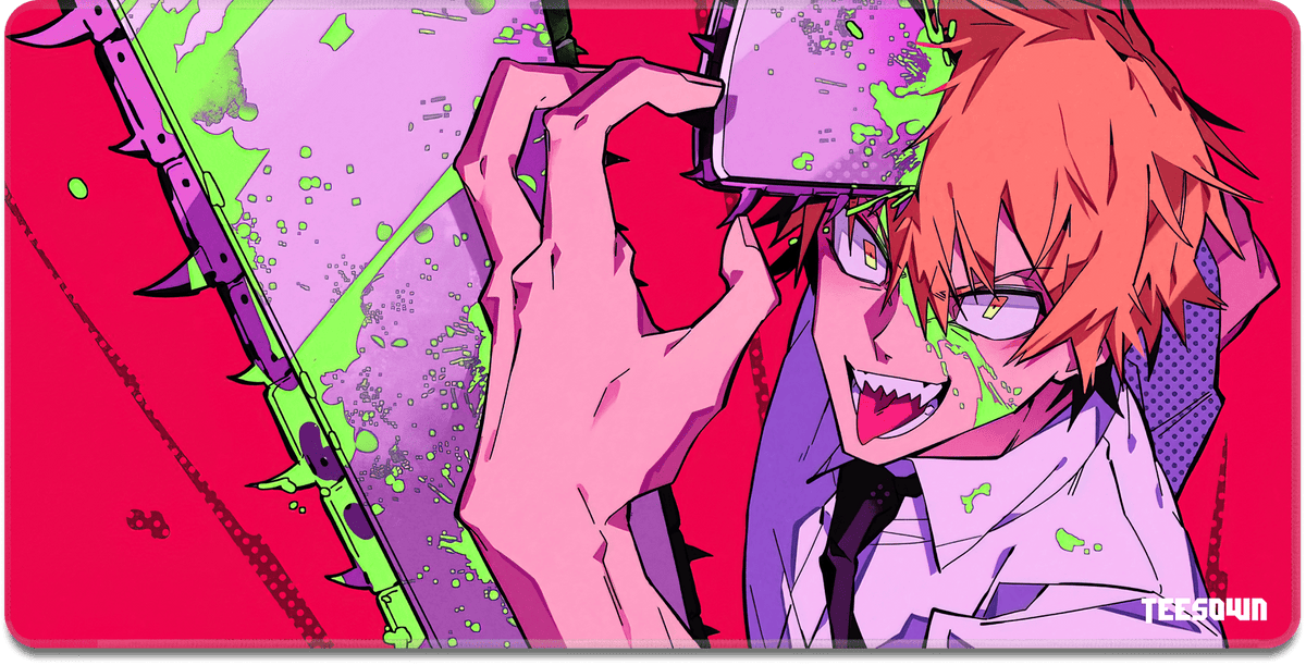 Chainsaw Neon Frenzy Red Deskmat