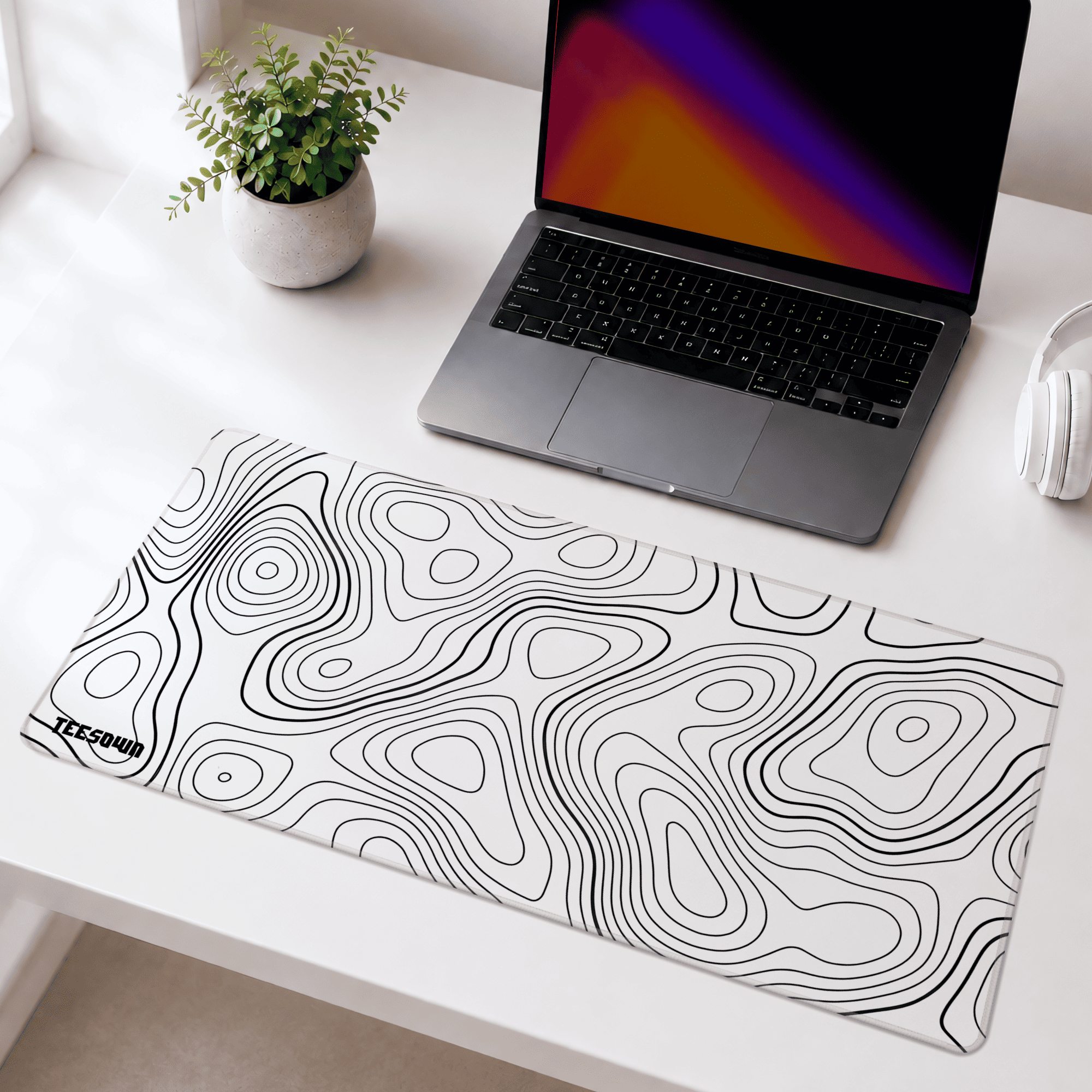 Topo Lines Mono Deskmat