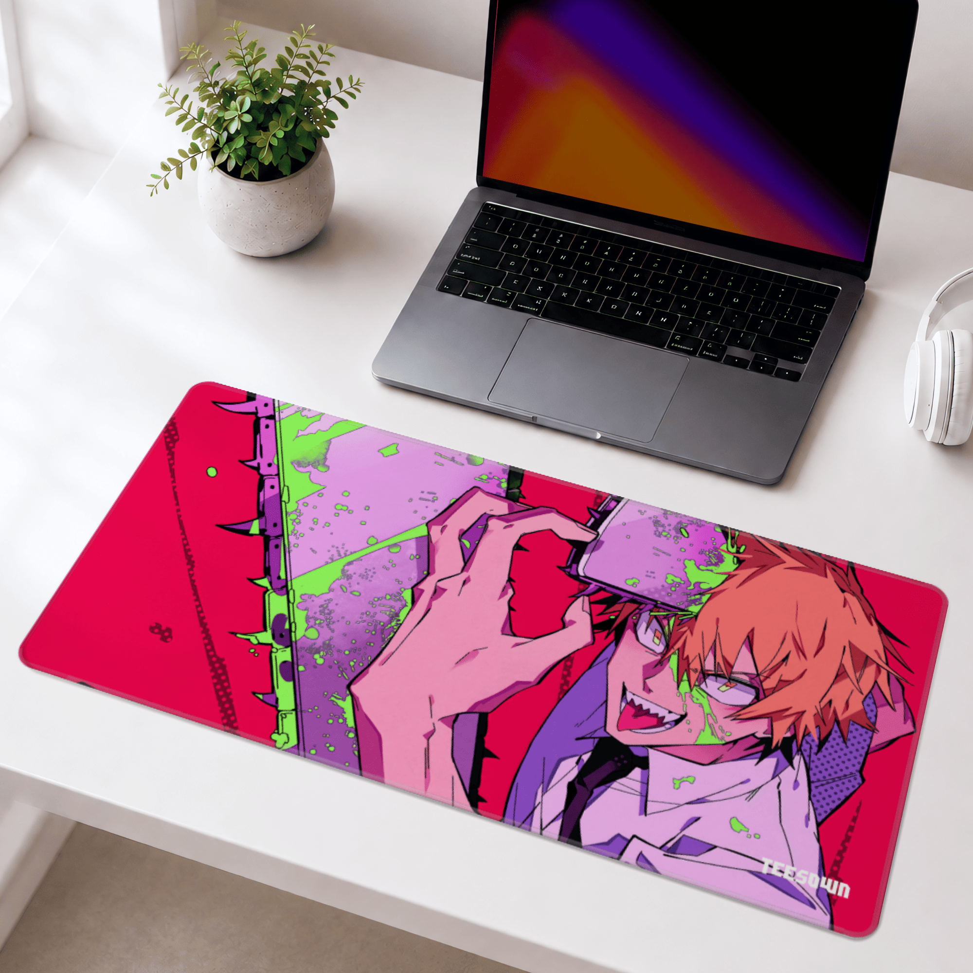 Chainsaw Neon Frenzy Red Deskmat