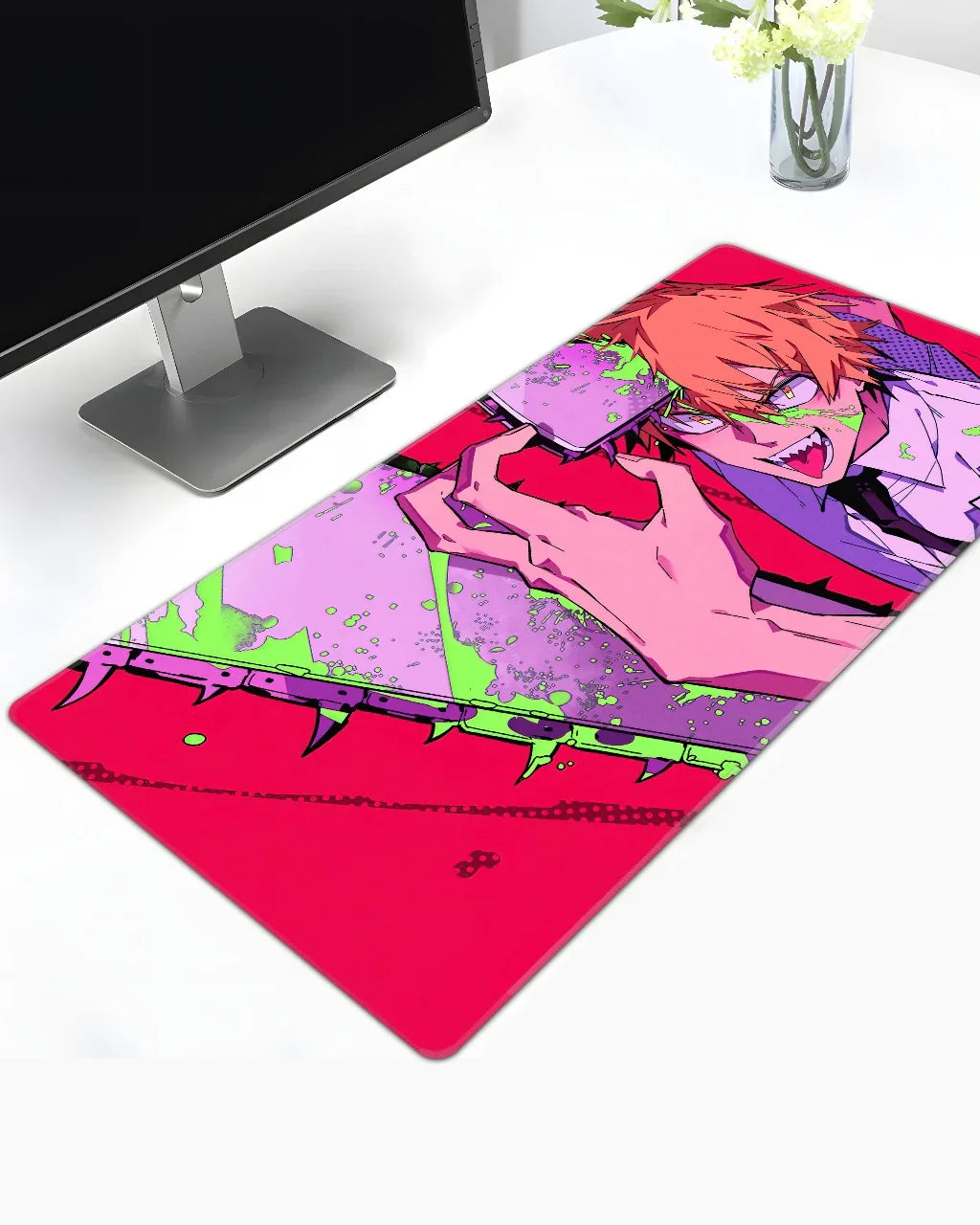 Chainsaw Neon Frenzy Red Deskmat - TEESOWN