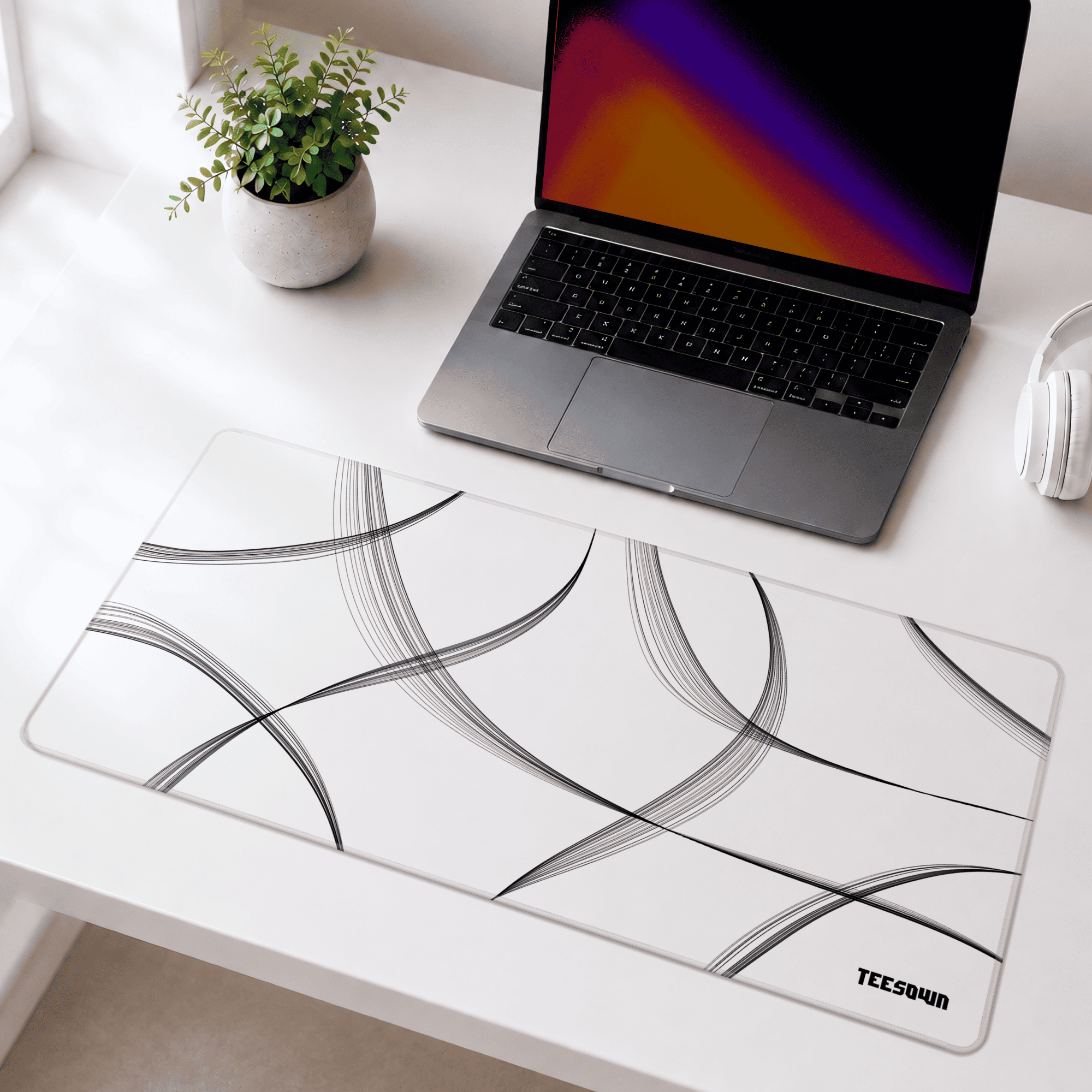 White Minimal Strokes Deskmat