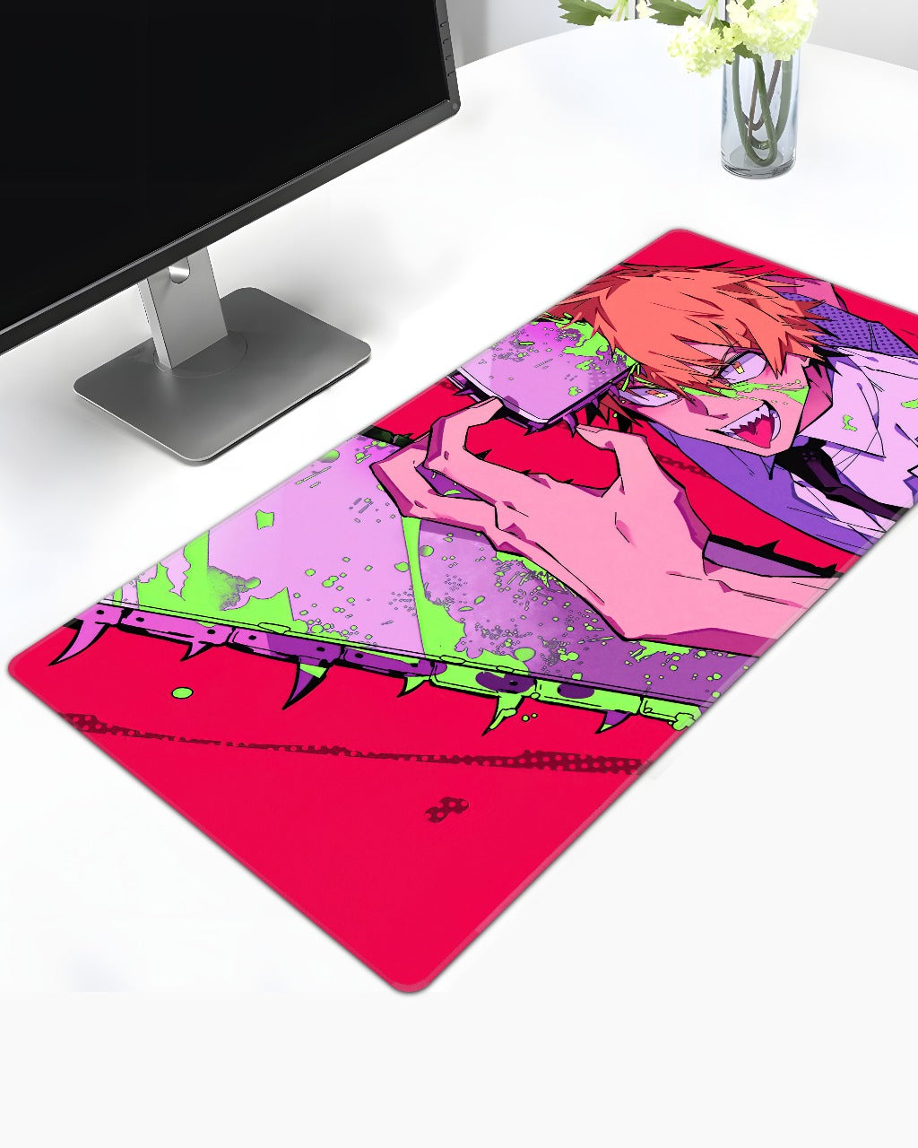 Chainsaw Neon Frenzy Red Deskmat