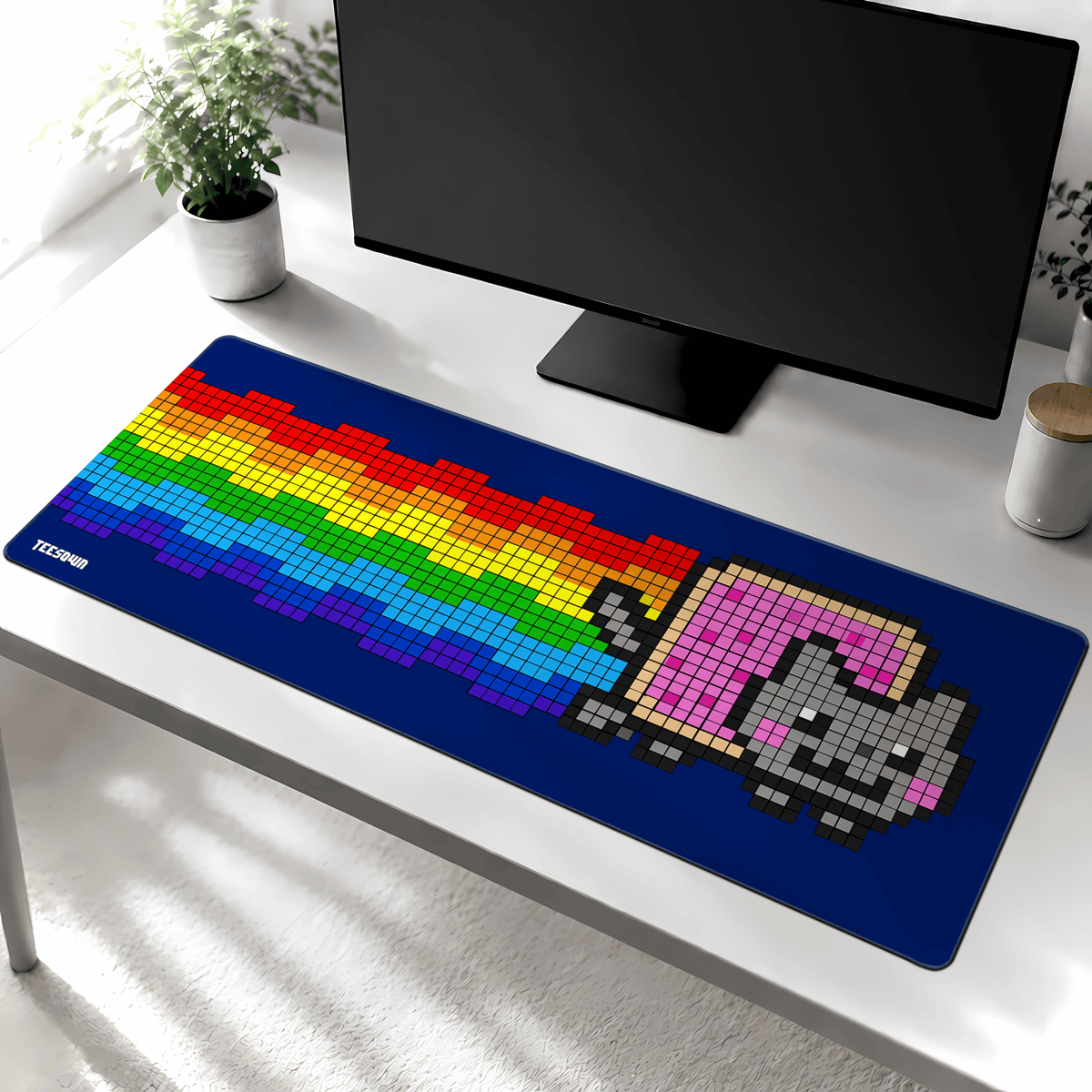 XL - Rainbow Pixel Cat Deskmat