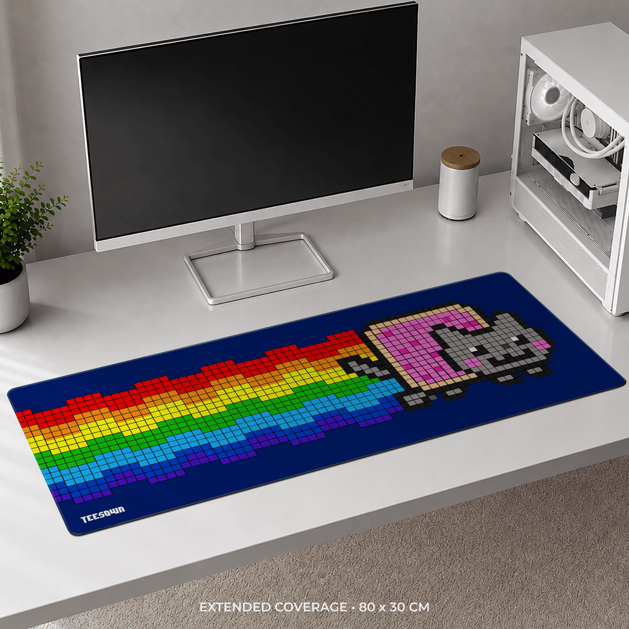 XL - Rainbow Pixel Cat Deskmat